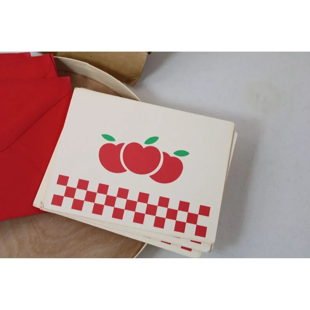 Current Autumn Apples Stationery Set w/ Band Box Vintage 1989 91405